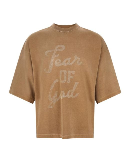 Fear Of God Natural Graphic-Print Logo-Patch T-Shirt for men
