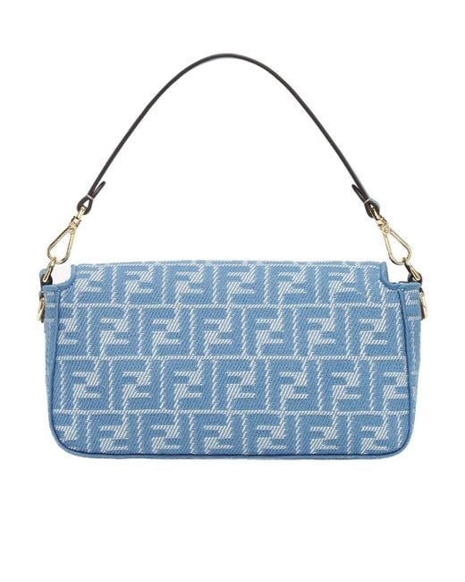 Fendi Baguette Ff Jacquard Denim Shoulder Bag in Blue | Lyst