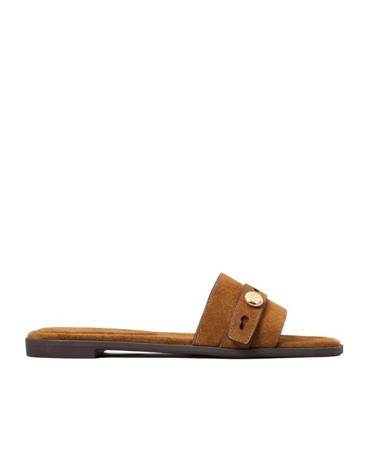 Tory Burch Brown Logo Slippers