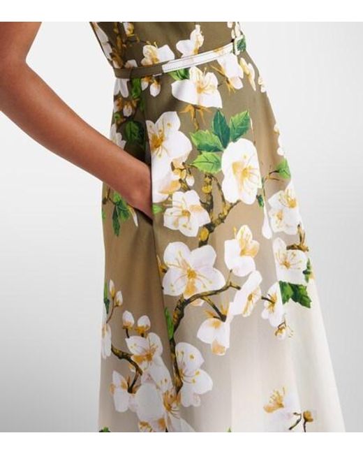 Oscar de la Renta White Floral Ombré Cotton-Blend Cocktail Dress
