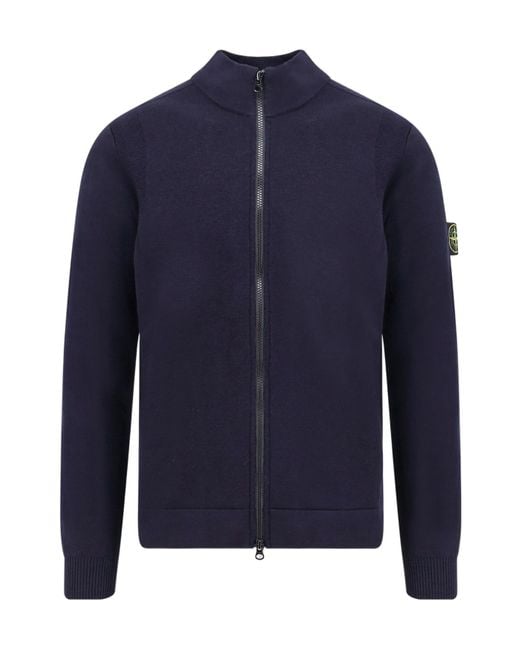 Stone Island Blue Logo Patch Zip-Up Cardigan for men