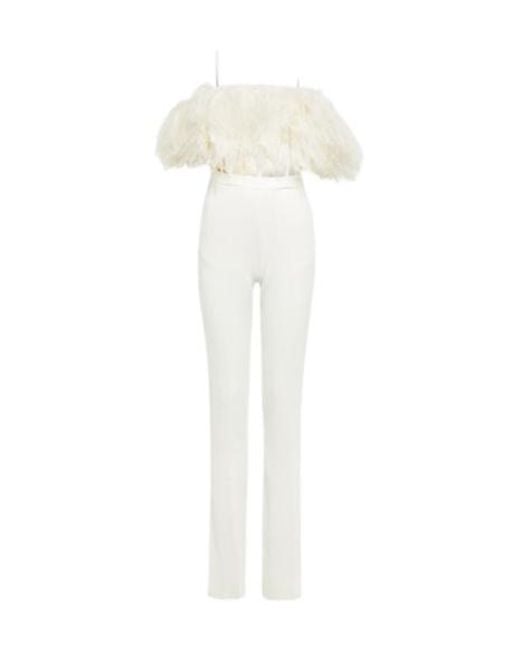 David Koma White Feather-Trimmed Cady Jumpsuit