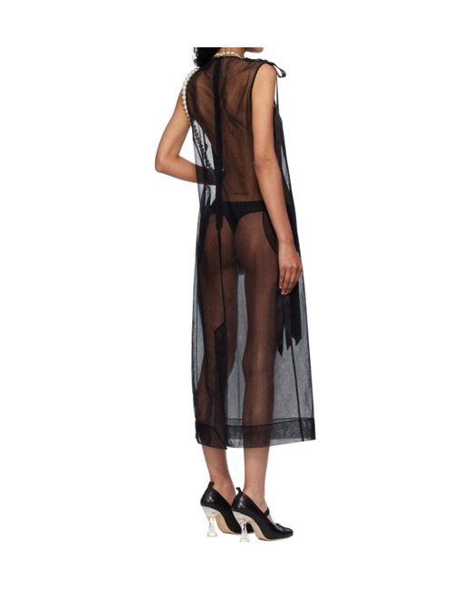 Simone Rocha Black Sheer Bow Ribbon Tail Dress