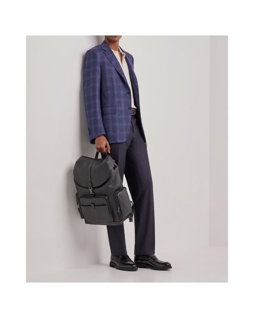 Canali Blue Overcheck Motif Regular Fit Jacket for men