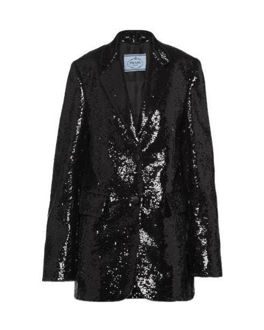 Prada Black Sequin-Embellished Tailored Blazer