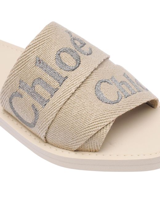 Chloé White Chloé Woody Open Toe Slides