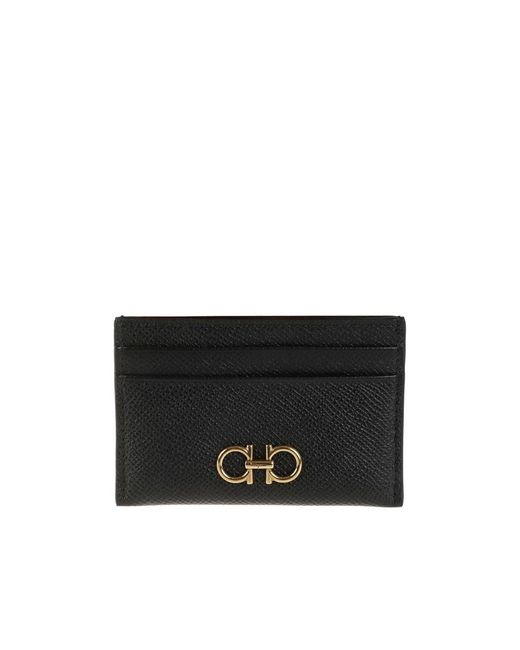 Ferragamo Black Gancini Pebbled-Leather Card Holder