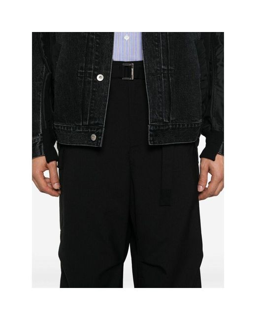 Sacai Black Suiting Drawstring Ankle Cargo Trousers for men