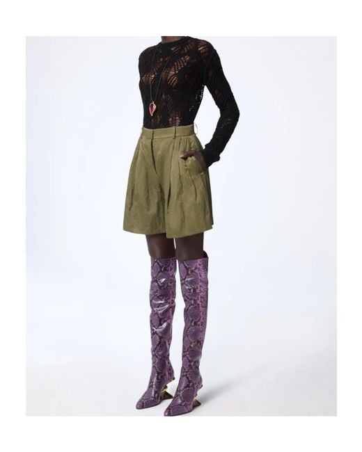 Nina Ricci Green Wrinkled Cotton Tailored Shorts