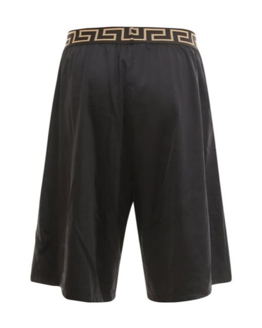 Versace Black Elasticated Waistband La Greca Printed Bermuda Shorts for men