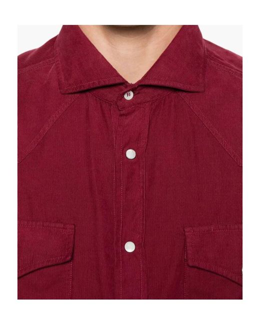 Brunello Cucinelli Red Easy Fit Western Shirt for men
