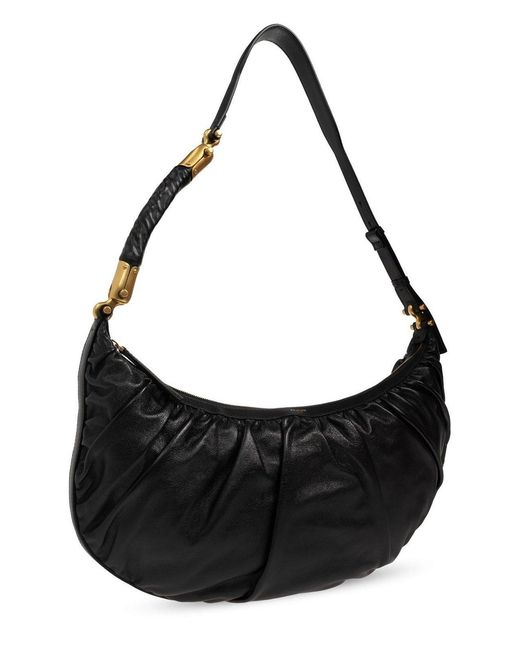 Balmain Black Ébène Gathered Detail Zipped Shoulder Bag