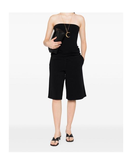 Totême Black Shorts With Ribbed Waist And Two Side Welt Pockets