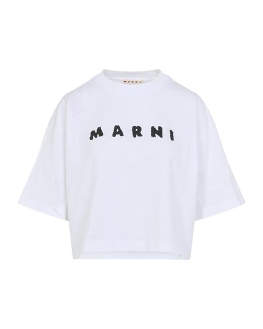 Marni White Logo Scribbled Boxy T-Shirt
