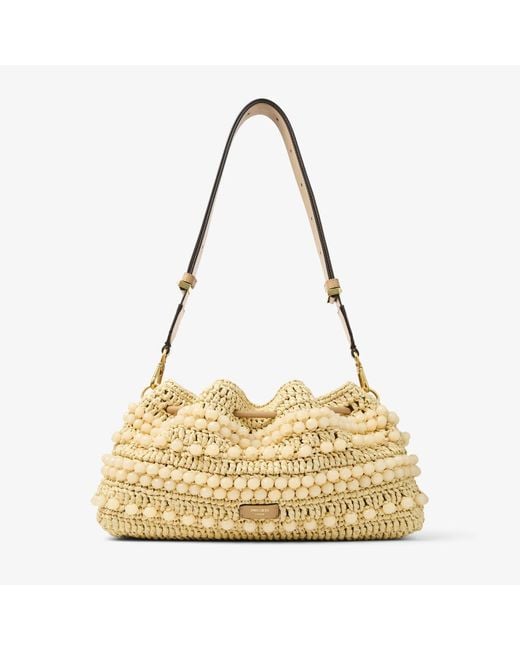 Jimmy Choo Metallic Natural And Cappuccino Beaded Raffia Bucket Bag