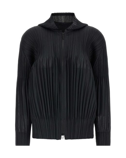 Pleats Please Issey Miyake Black Pleats Please Issey Miyake Fluffy Basics Hooded Cardigan