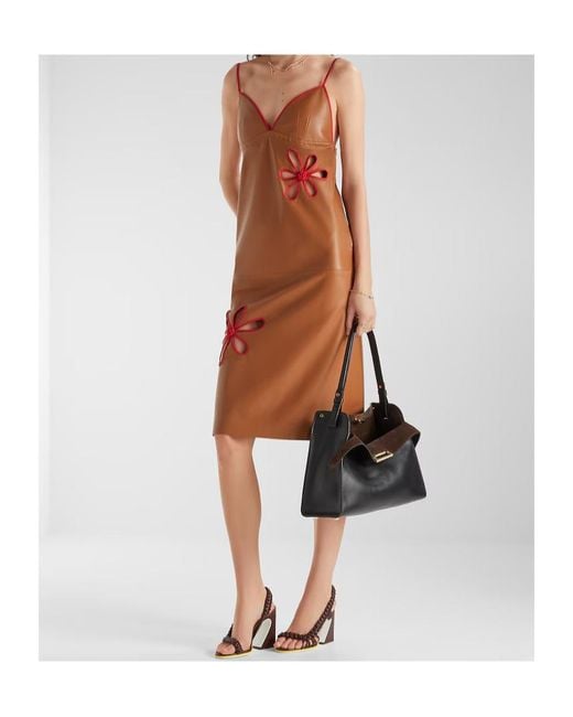 Fendi Brown Elegant Leather Mini Dress With Cut-Outs And Ajour Motif