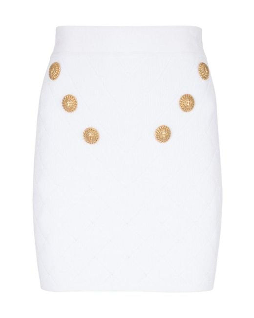 Balmain White Knit Button-Detail Mini Skirt
