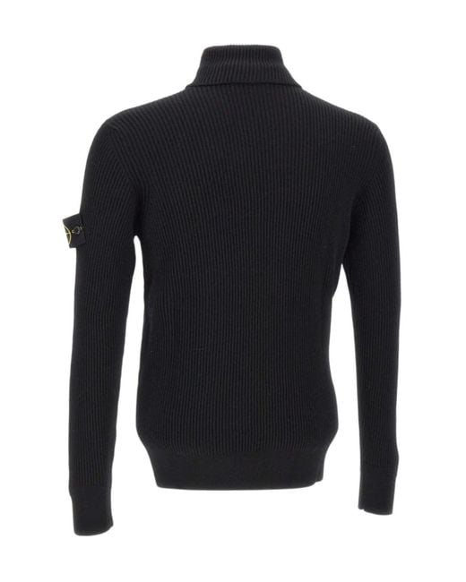 Stone Island Blue Ribbed Turtle-Neck Sweater for men