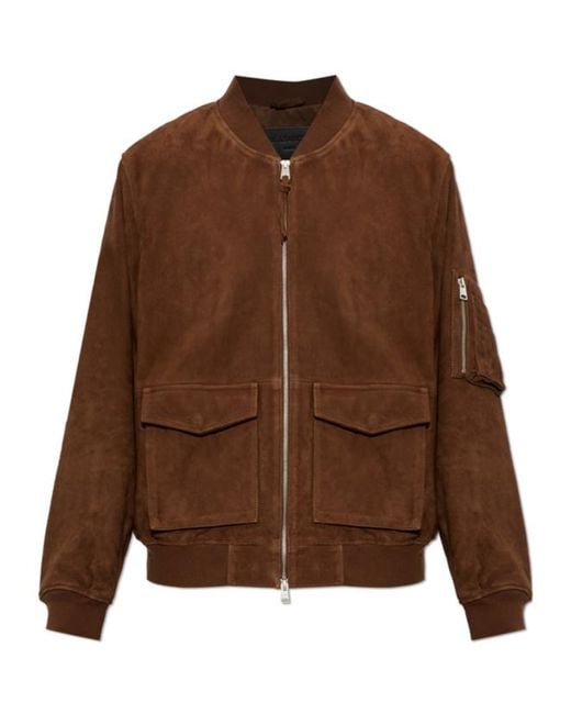 AllSaints Brown Suede Bomber Jacket for men