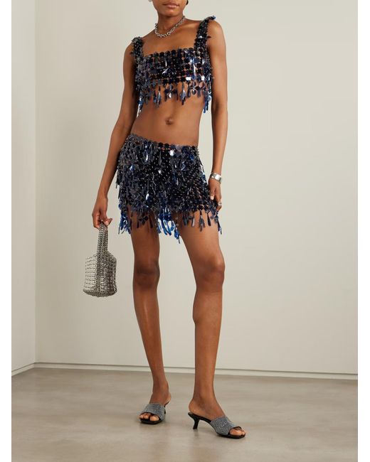 Rabanne Blue Patchwork Cropped Sequined Top