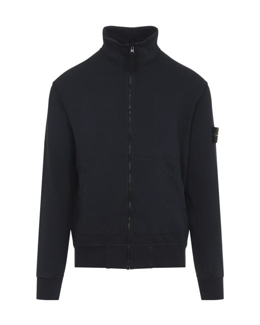 Stone Island Blue Logo Patch Zip-Up Sweatshirt for men