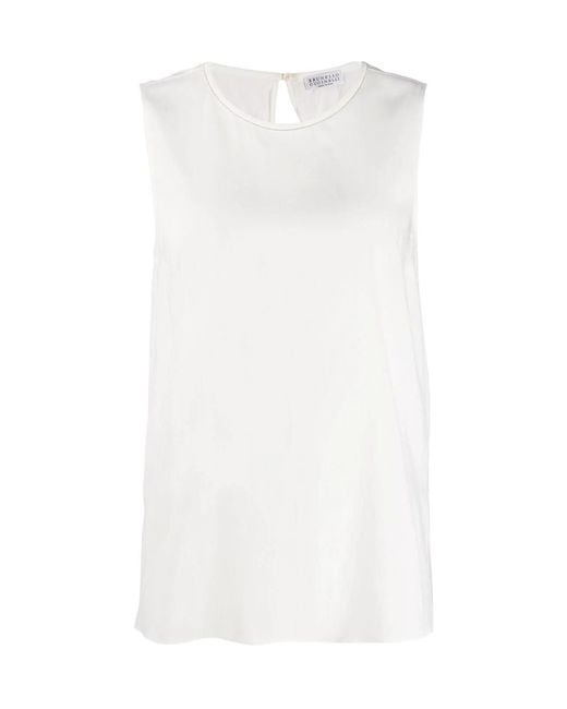 Brunello Cucinelli White Sleeveless Flared Blouse