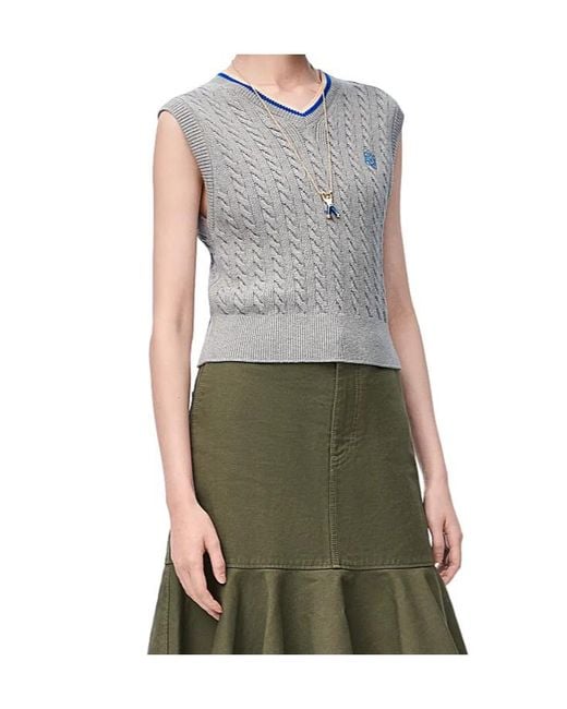 Loewe Gray Cable Knit V-Neck Knitted Top