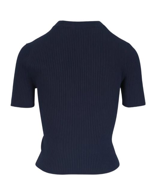 Nili Lotan Blue Dorset Ribbed Short-Sleeved Top