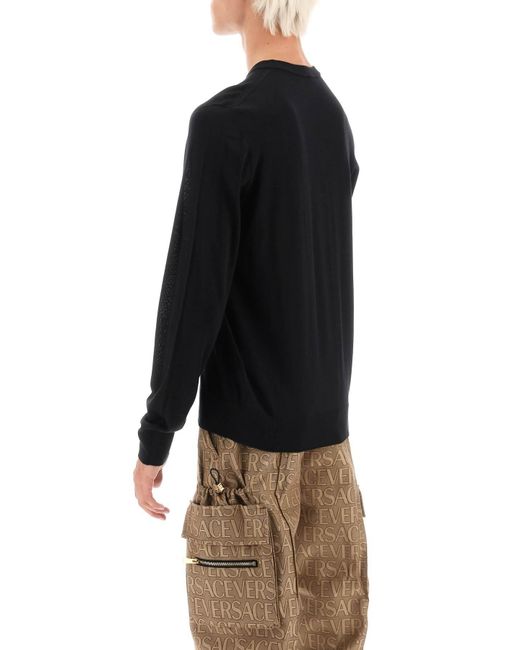 Versace Black Logo Embroidered Crewneck Knitted Jumper for men
