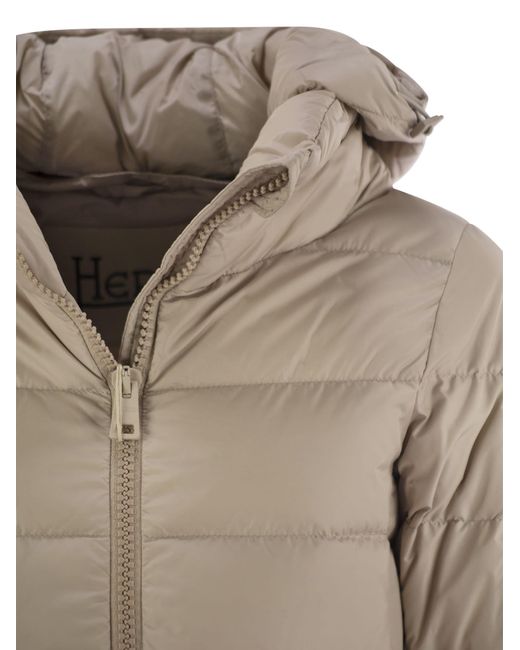 Herno Gray Zip-Up Hooded Down Jacket