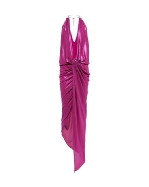 The Attico Pink Halterneck Lame Maxi Dress