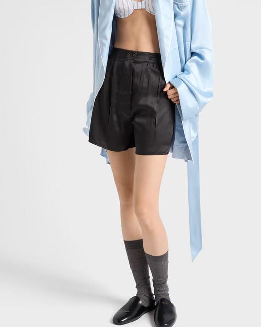 Prada Black Vintage-Look Satin Shorts