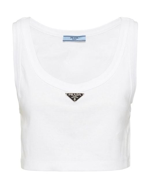 Prada White Jersey Cropped Top