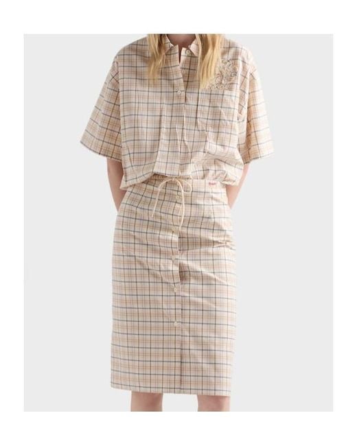 Prada Natural Embroidered Checked Poplin Top