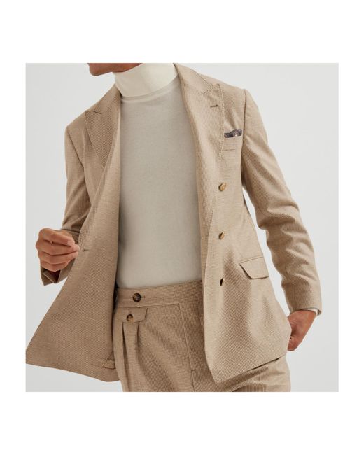 Brunello Cucinelli Natural Double-Breasted Houndstooth Blazer for men