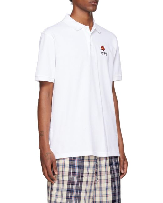 KENZO White Logo Embroidered Short-Sleeved Polo Shirt for men