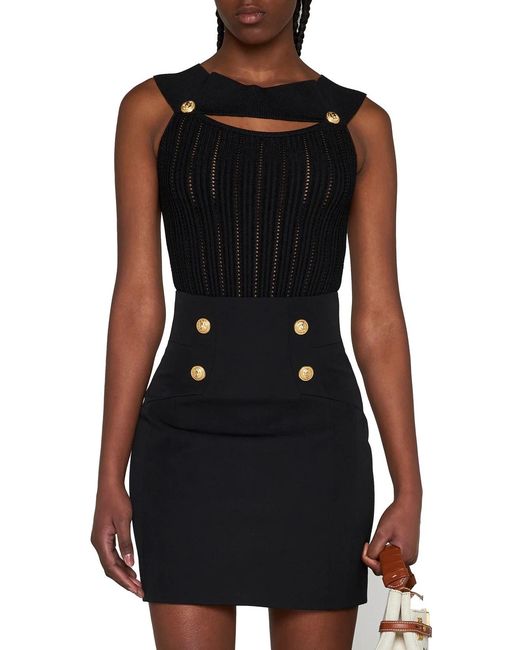 Balmain Black Pointelle-Knit Bodysuit