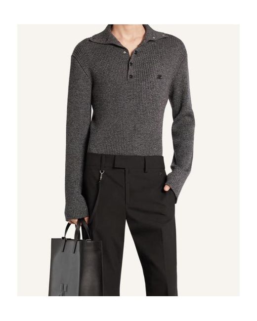 Courreges Gray Ribbed-Knit Polo Top for men