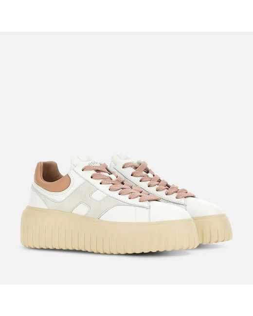 Hogan Natural H-Striped Round Toe Sneakers