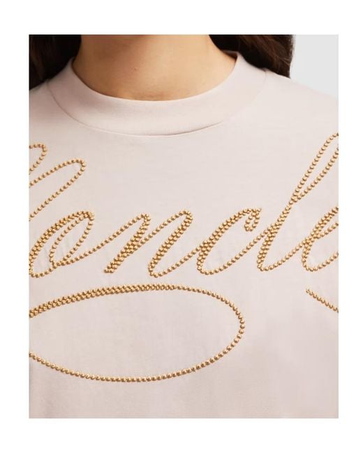 Moncler Pink Embroidered Cursive Logo Crewneck T-Shirt