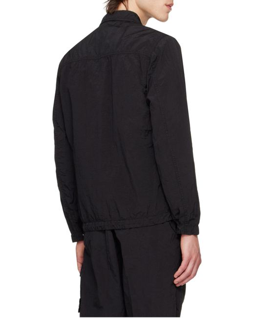 Stone Island Black Logo Patch Zip-Up Overshirt for men