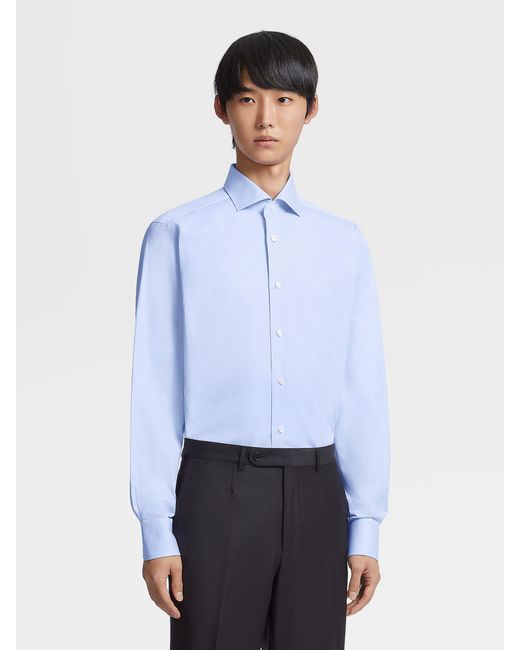 Zegna Blue Long-Sleeved Tailored Shirt for men