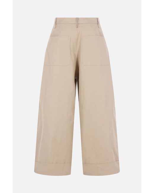 Brunello Cucinelli Natural Pleated Wide-Leg Trousers