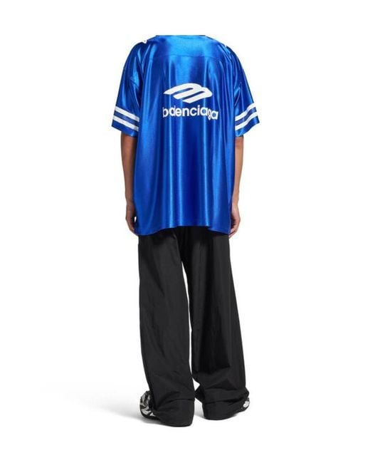 Balenciaga Blue 3B Football V-Neck Oversized T-Shirt for men