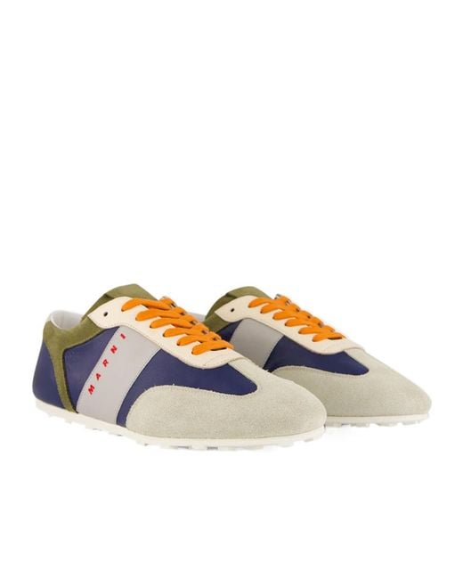 Marni Blue Panelled Suede-Trimmed Sneakers for men