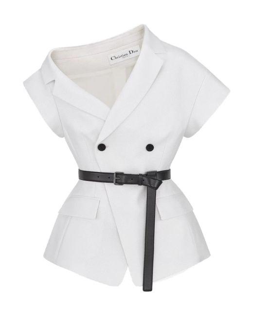 Dior White Asymmetrical Short-Sleeved Jacket With Belt