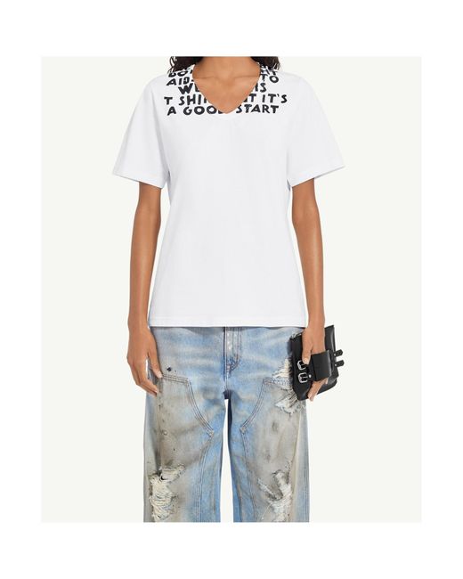 MM6 by Maison Margiela White V-Neck Sida T-Shirt