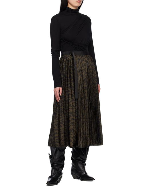 Sacai Black Leopard Print Skirt