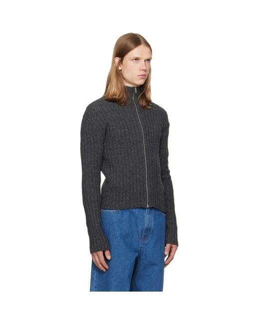 Jil Sander Blue Zip-Up High Neck Cardigan for men